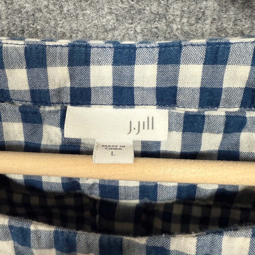 J.Jill Size‎ Large Top Blue Cotton Gingham Checkered Long Sleeves Picnic Casual - Picture 6 of 9